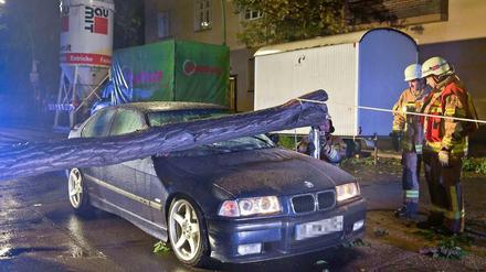 Baum fällt auf fahrendes Auto in Berlin-Neukölln. Kein Einzelfall in Berlin.