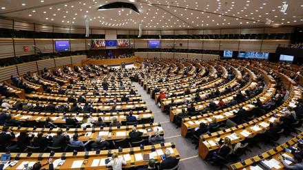 Blick in das Europaparlament in Brüssel (Belgien) während einer Plenartagung.