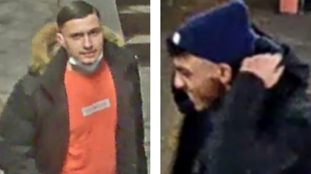 Diese beiden Männern werden verdächtigt, einen Elektroroller auf eine S-Bahn geworfen zu haben.