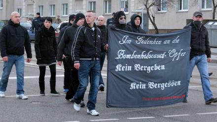 Die Prignitzer Neonazis tauchten erstmals 2014 in Magdeburg mit einem Transparent auf.