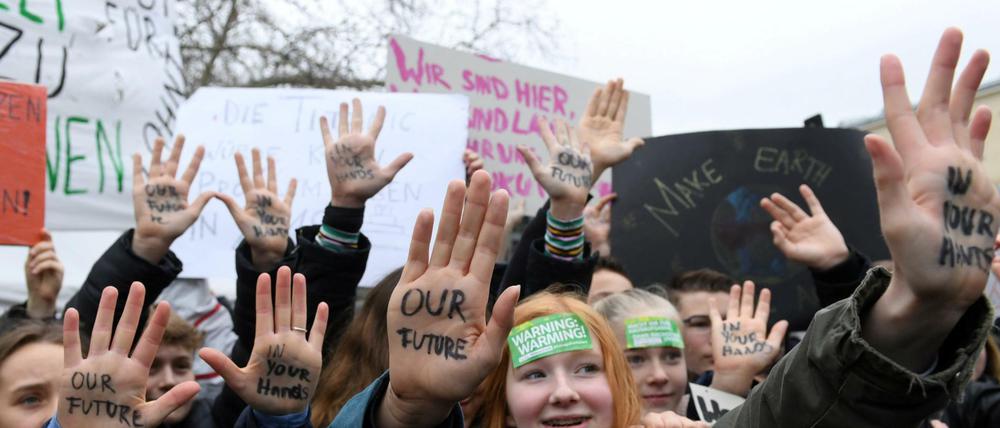 "Unsere Zukunft". Bis zu 25.000 Schüler forderten am 15. März in Berlin eine bessere Klimapolitik.