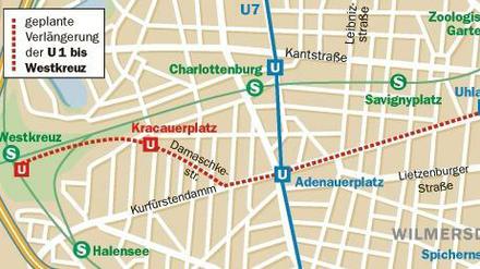 So könnte die U1 bis zum Westkreuz verlängert werden - mit relativ wenig Aufwand. 