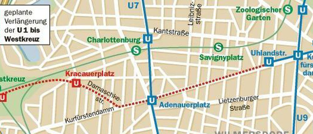 So könnte die U1 bis zum Westkreuz verlängert werden - mit relativ wenig Aufwand. 