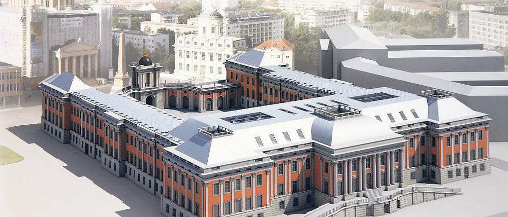 Aus neu mach alt. Das Landtagsgebäude nach Entwürfen Peter Kulkas entsteht anstelle des zerstörten Potsdamer Stadtschlosses . Foto: dpa