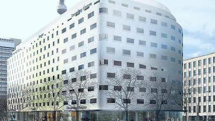 Alexander Parkside. Den Wettbewerb für die Fassadengestaltung des geplanten Hotel-Komplexes an der Otto-Braun-Straße gewann das Architektenbüro Ludloff & Ludloff (l.). Der Investor favorisiert den drittplatzierten Entwurf des Büros Collignon. 