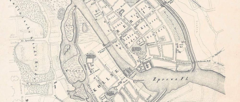 So könnte Berlin im 13. Jahrhundert ausgesehen haben. Die Klöden-Karte von 1839