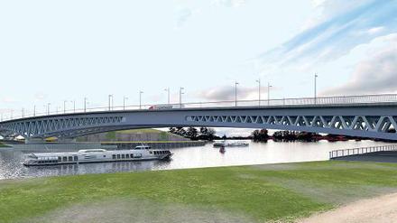 Eleganter Schwung. Vor einigen Wochen begann der Bau der neuen Spreebrücke in Treptow. 2016 sollen hier die ersten Autos fahren.