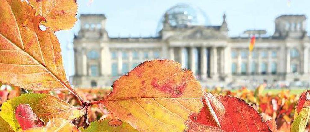 Achtung, Depressionsgefahr: Nicht einmal die Farbenpracht vor dem Reichstag kann darüber hinwegtäuschen, dass der herrlichste Altweibersommer in den Winter übergeht. 
