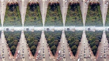 Von der Siegessäule bis in die Unendlichkeit. Die Collage zeigt die Bewegung des Berliner Verkehrs. 
