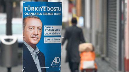 Erdogan-Wahlplakat der Allianz Deutscher Demokraten (ADD), die der türkischen Regierungspartei AKP nahesteht und nur in Nordrhein-Westfalen antrat.