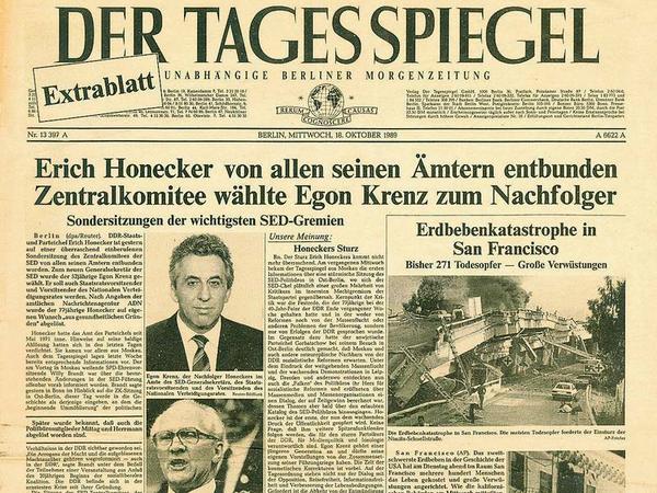 Extrablatt. Der Rücktritt Erich Honeckers als Staats- und Parteichef war dem Tagesspiegel eine Sonderausgabe wert.