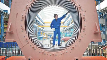 Ein Stator im Dynamowerk von Siemens in Berlin. Der Elektronikkonzern hat rund 10 000 Industriebeschäftigte in der Stadt.