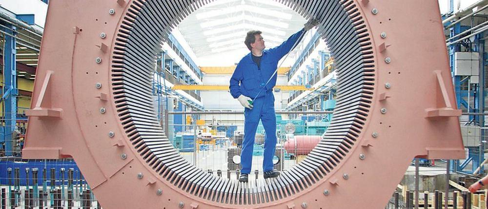 Ein Stator im Dynamowerk von Siemens in Berlin. Der Elektronikkonzern hat rund 10 000 Industriebeschäftigte in der Stadt.