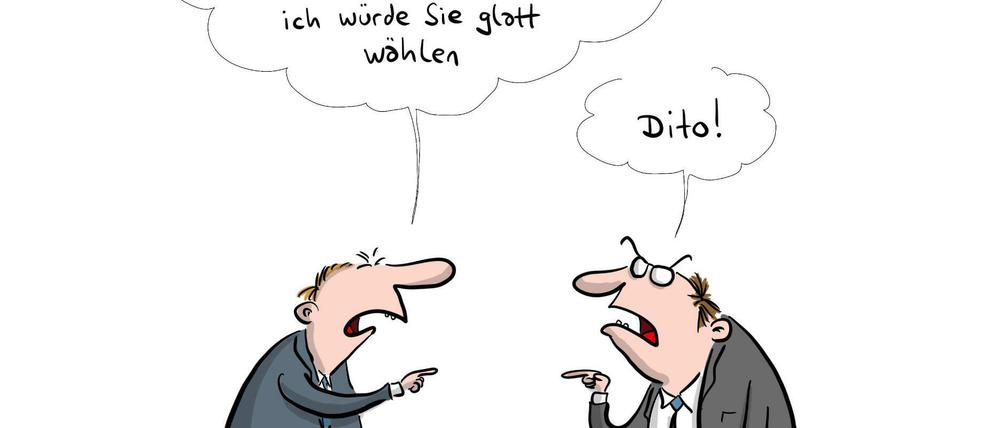 Karikatur zur Wahl bei der Berliner Industrie- und Handelskammer (IHK Berlin) 2022. Mario Lars (Kapitalisten)