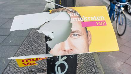 Wahlplakat der FDP mit Sebastian Czaja zur Wiederholung der Wahl zum Abgeordnetenhaus von Berlin und zu den Bezirksverordnetenversammlungen am 12.02.2023.
