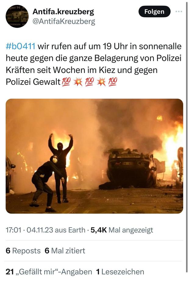 Der mittlerweile gelöschte Aufruf der Gruppierung „Antifa.kreuzberg“ zum Protest in der Sonnenallee am Samstagabend. 