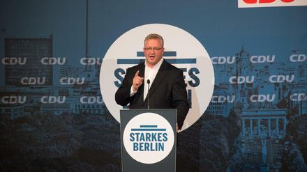 Der Innensenator Berlins und Spitzenkandidat der Berliner CDU für die Berliner Abgeordnetenhauswahl, Frank Henkel.