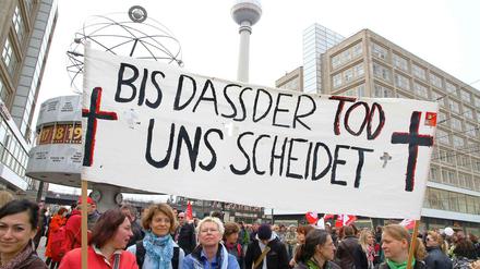 Bei der letzten größeren Demonstration der Lehrer im April 2011 ging es um die Arbeitsentlastung für ältere Pädagogen. 