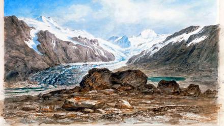 Eisblau. Bereits Mitte des 19. Jahrhunderts wurde eine Reise in das Himalaya mit Aquarellen dokumentiert.