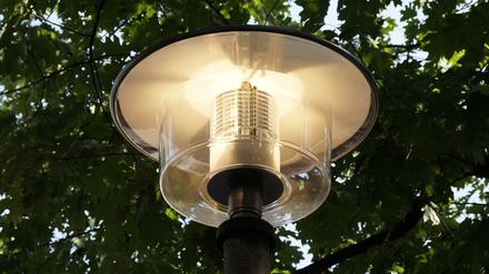 Angeschaltet: die Erste der insgesamt 17 neuen Lampen an der Revaler Straße.