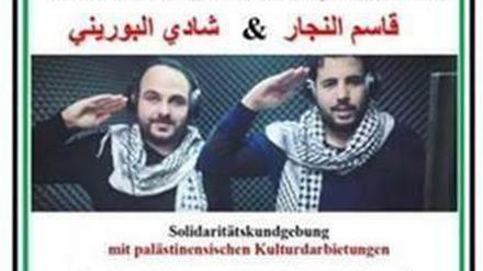 Auf deutsch und arabisch weist das Plakat auf das Konzert der beiden Rapper hin.