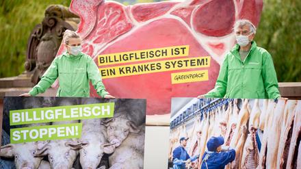 Greenpeace-Aktivisten demonstrieren gegen die Fleischindustrie.