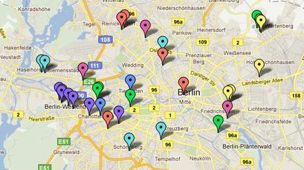 Die Googlemaps-Karte gibt einen Überblick über die Fälle von Auto-Brandstiftungen der vergangenen Woche. 