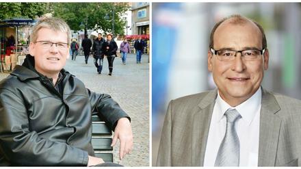 Ein Bezirk, zwei Bürgermeister. Einen echten (links, Kleebank), einen selbst ernannten und kämpferischen Bewerber (rechts, Hanke).
