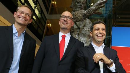 Die drei Spitzenmänner der Berlin SPD, Michael Müller, Jan Stöß und Raed Saleh (von links), wurden am Samstag in ihren Kreisverbänden für die Abgeordnetenhauswahl nominiert.