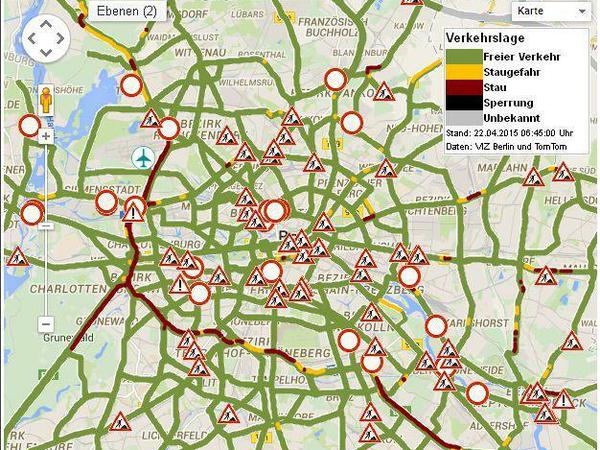 Alles rot im Südwesten: Autofahrer müssen heute wegen des Bahnstreiks noch mehr Zeit einplanen als sonst - hier die Lage um kurz vor 7 Uhr.