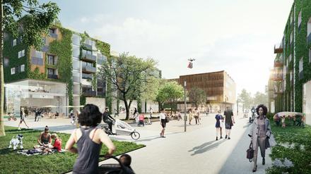 Viel Holz. So stellen sich die Planer das künftige Schumacher-Quartier auf dem Gelände des ehemaligen Flughafens Tegel vor.