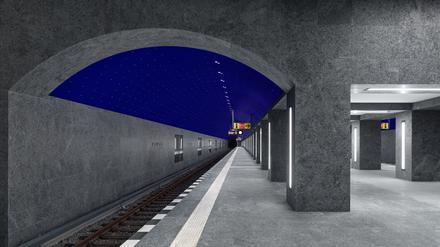 Wie unter einem Sternenhimmel fährt die U-Bahnlinie 5 in die neue Station Museumsinsel ein.