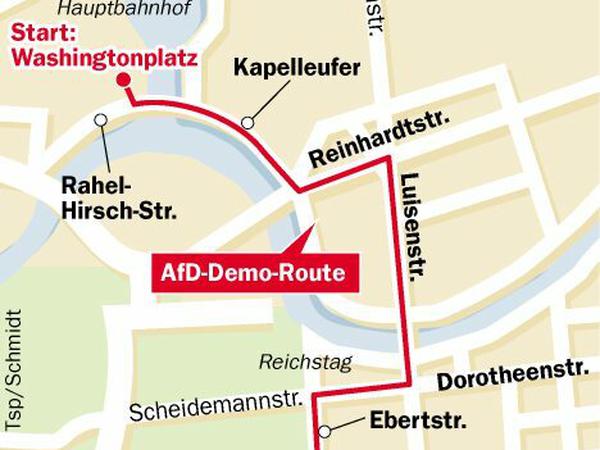 Diese Route will die AfD-Demo nehmen. (Anklicken zum Vergrößern)