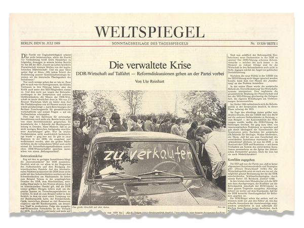 Der Tagesspiegel-Artikel "Die verwaltete Krise. DDR-Wirtschaft auf Talfahrt" vom 31. Juli 1989.