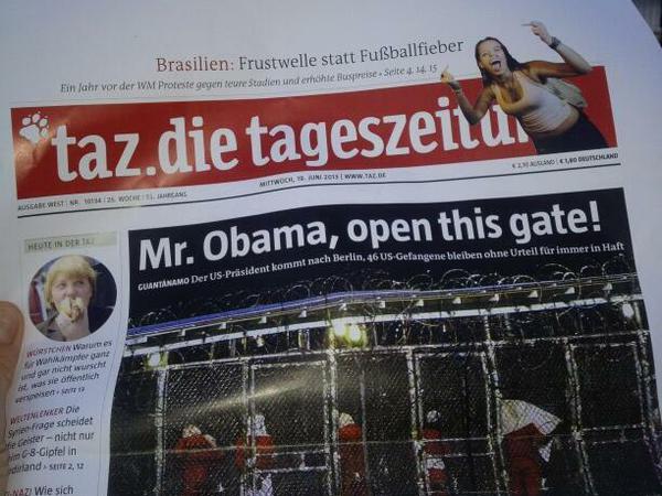 So begrüßt die Berliner "taz" den US-Präsidenten.