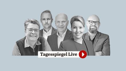 Es diskutieren: Monika Herrmann (Grüne), Sebastian Czaja (FDP), Kai Wegner (CDU), Franziska Giffey (SPD) und Tobias Schulze (Linke).
