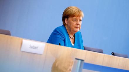  Bundeskanzlerin Angela Merkel (CDU) bei ihrer traditionellen Sommer-Pressekonferenz.
