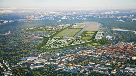 Luftbild von Tegel, dem geplanten Olympiaquartier im Norden Berlins. 