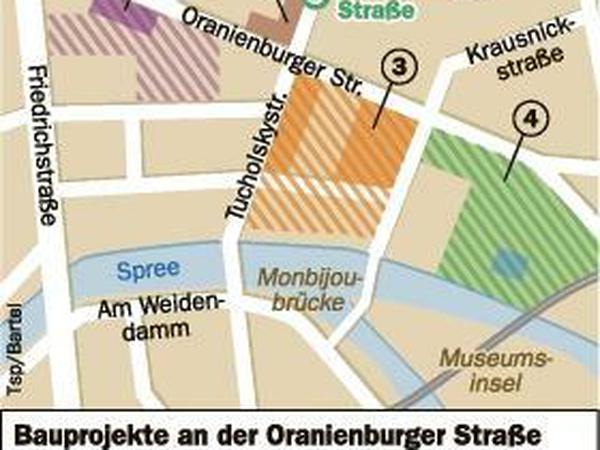 Viel zu tun: An diesen Stellen entlang der Oranienburger Straße wird derzeit oder künftig gebaut.