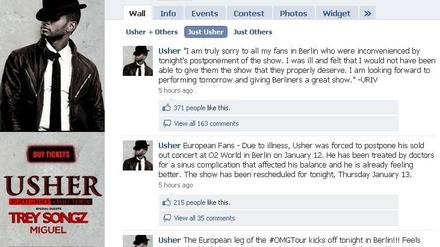 Usher entschuldigt sich auf Facebook und kündigt einen neuen Versuch für heute Abend an.