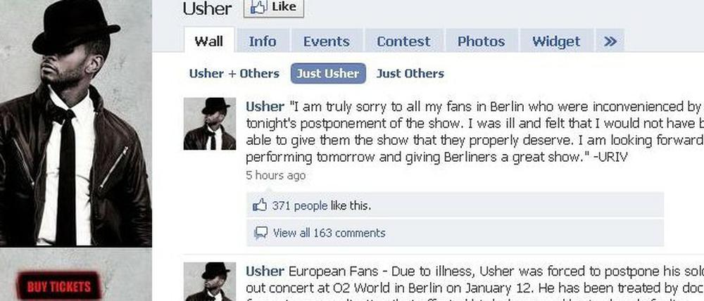 Usher entschuldigt sich auf Facebook und kündigt einen neuen Versuch für heute Abend an.