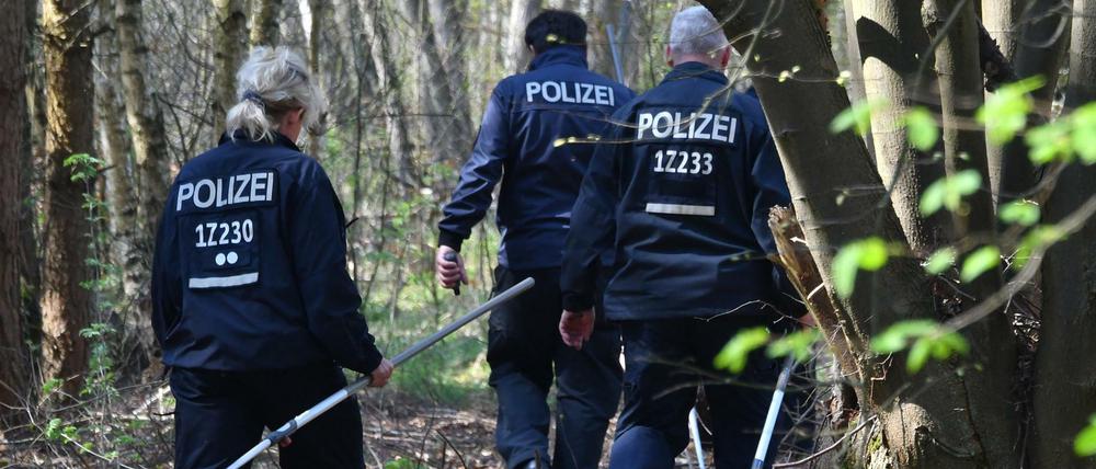 Polizeibeamte suchten in einem Waldgebiet bei Brieselang nach Spuren der vermissten Georgine Krüger.
