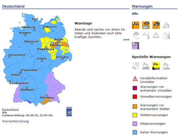 Hier die Unwetterkarte des Deutschen Wetterdienstes (Stand 22.09 Uhr).