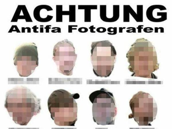 18 Gesichter, 18 Namen. Neonazis verbreiten dieses Plakat ungepixelt im Internet.