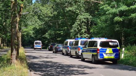 Die Potsdamer Polizei suchte am Dienstag nach dem Mann, der in einem Wald bei Potsdam eine junge Frau vergewaltigt haben soll. 