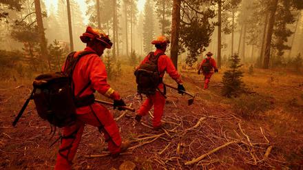Feuerwehrleute versuchen die Ausbreitung des „Dixie Fire“ in Kalifornien einzugrenzen.