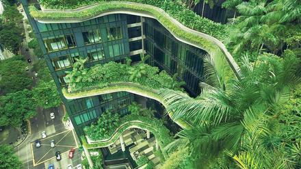 Gärten in luftiger Höhe. Das Parkroyal Hotel verbindet spektakuläre Architektur mit Nachhaltigkeit.