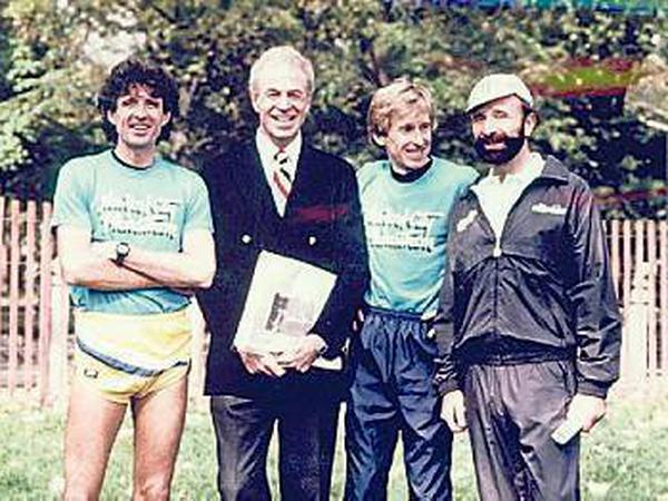 The Champions: Frank Shorter, George Hirsch, Bill Rodgers und Fred Lebow (v.l.n.r.) 1986. 