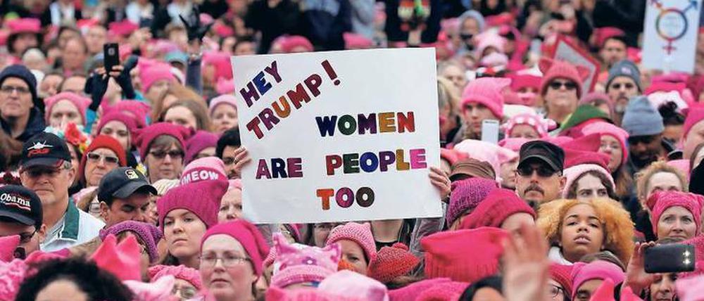 Mützenmeer auf dem Women's March am 21. Januar in Washington. "Pussy Hats" ironisieren auch Trumps Sexismus.
