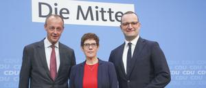 Kandidaten für den CDU-Bundesvorsitz: Friedrich Merz, Annegret Kramp-Karrenbauer und Jens Spahn (v.l.n.r.).